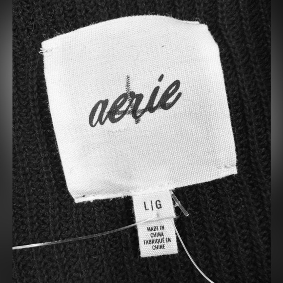 Aerie Henley Oversized Knit Cotton Sweater Black - Picture 5 of 12